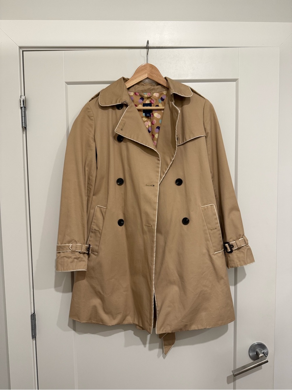 GAP Vintage Tan Trench Coat with Polka Dot Lining